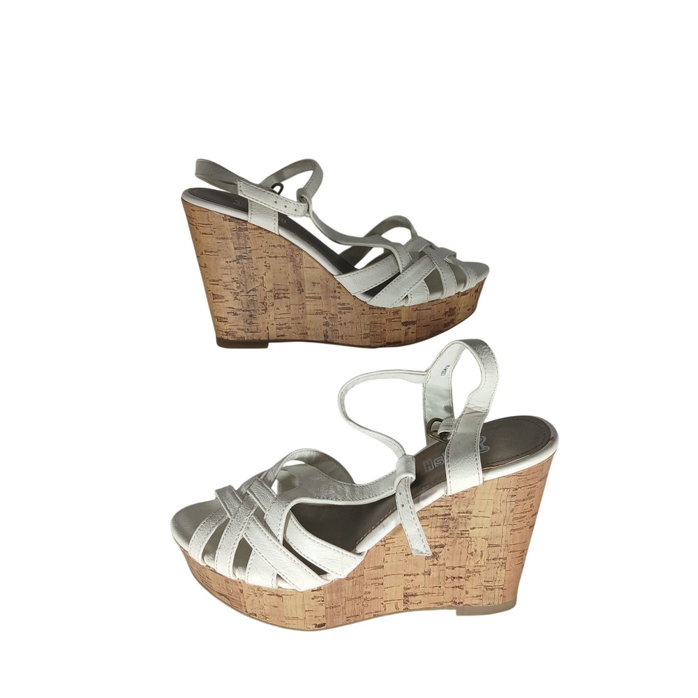 Brash Wedge Sandals 8 White Cork Platform Strappy Boho Summer Heels Minimalist